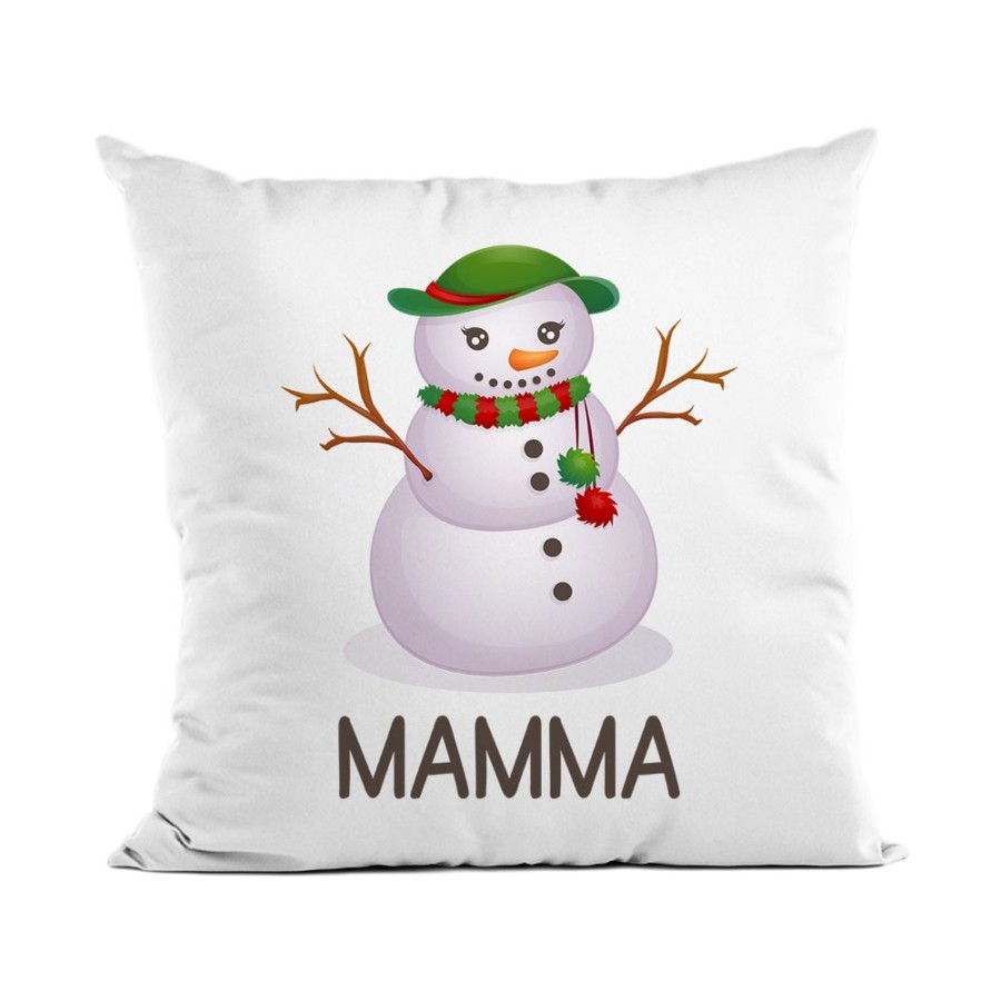 Cuscino personalizzabile con nome pupazzo di neve mamma e papà Natale