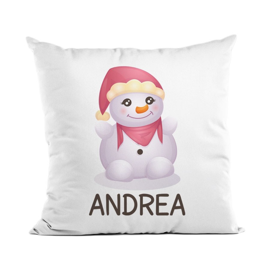 Cuscino personalizzabile con nome pupazzo di neve neonato Natale
