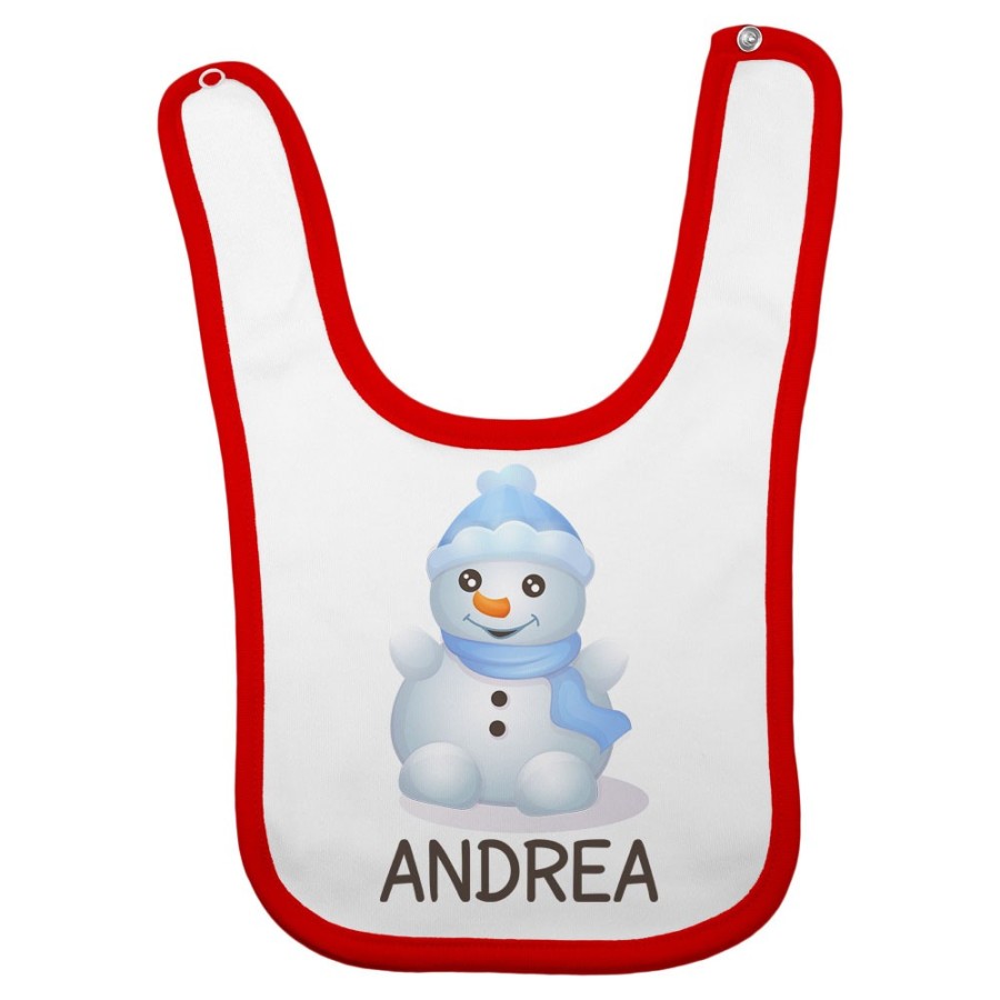 Bavaglino neonato personalizzabile con nome pupazzo di neve Natale