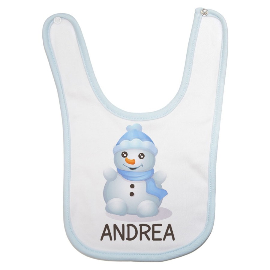 Bavaglino neonato personalizzabile con nome pupazzo di neve Natale