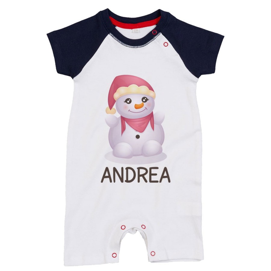 Pagliaccetto neonato personalizzabile con nome pupazzo di neve Natale