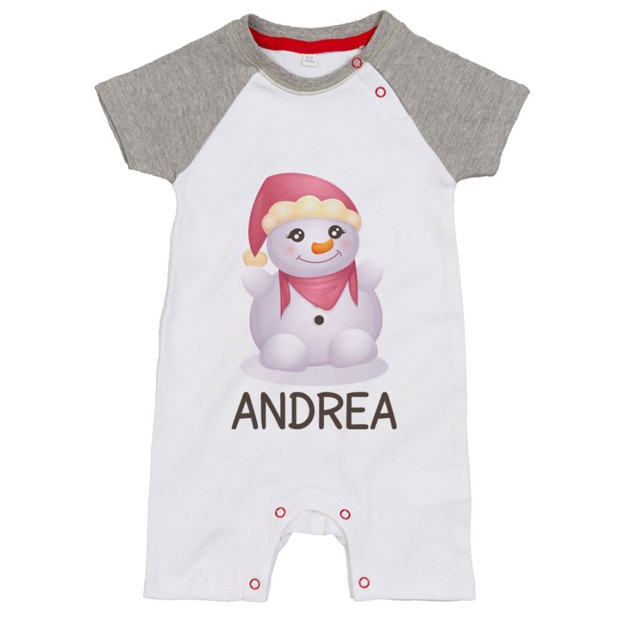 Pagliaccetto neonato personalizzabile con nome pupazzo di neve Natale