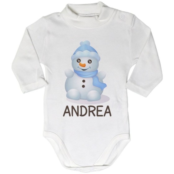 Body lupetto neonato personalizzabile con nome pupazzo di neve Natale