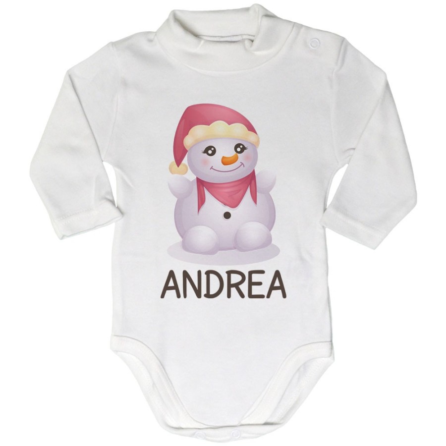 Body lupetto neonato personalizzabile con nome pupazzo di neve Natale