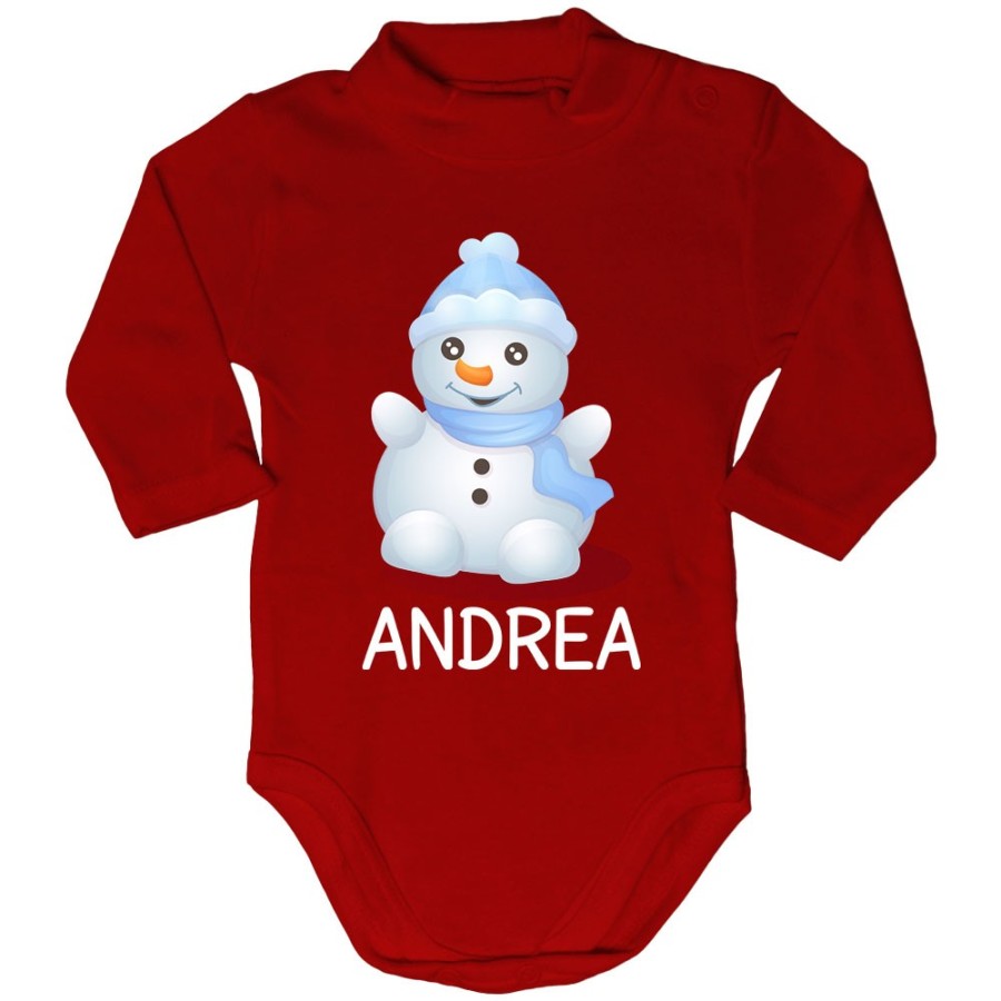 Body lupetto neonato personalizzabile con nome pupazzo di neve Natale