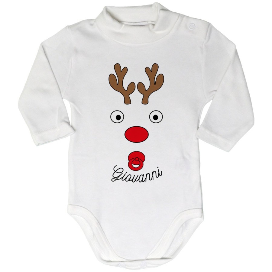 Body lupetto neonato personalizzabile con nome baby renna natalizia e ciuccio Natale