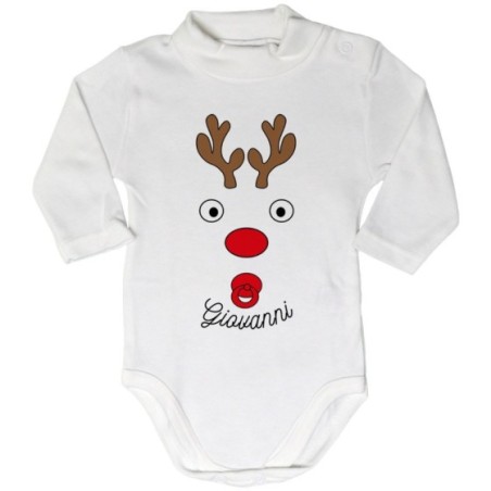 Body lupetto neonato personalizzabile con nome baby renna natalizia e ciuccio Natale