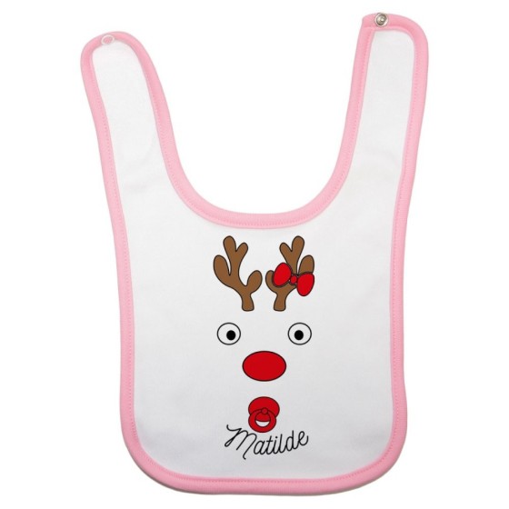 Bavaglino neonato personalizzabile con nome baby renna natalizia e ciuccio Natale