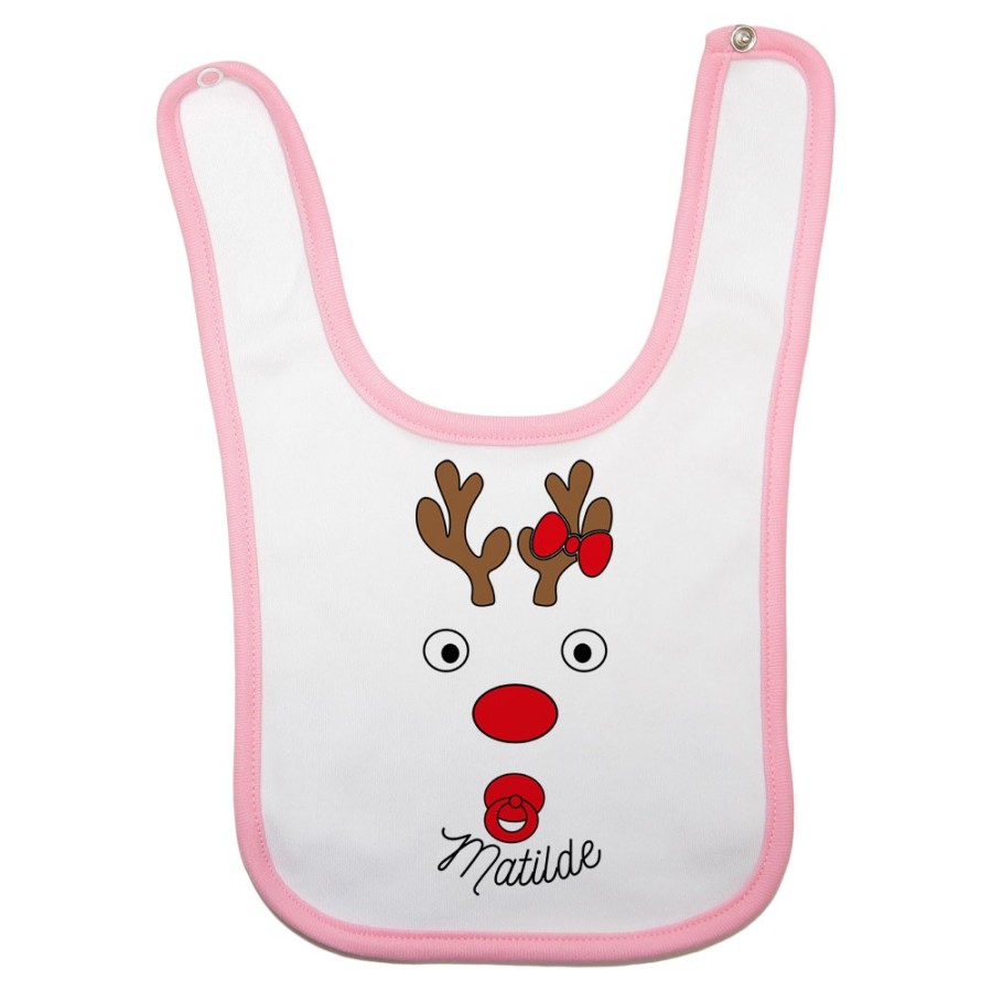 Bavaglino neonato personalizzabile con nome baby renna natalizia e ciuccio Natale