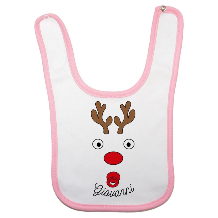 Bavaglino neonato personalizzabile con nome baby renna natalizia e ciuccio Natale