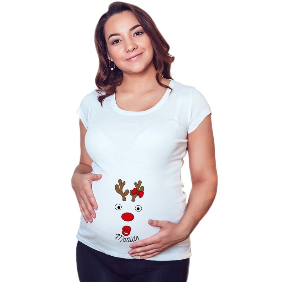 Maglia premaman personalizzabile con nome renna natalizia Natale