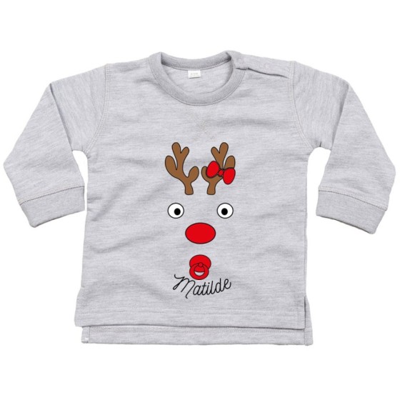 Felpa neonato personalizzabile con nome baby renna natalizia e ciuccio Natale