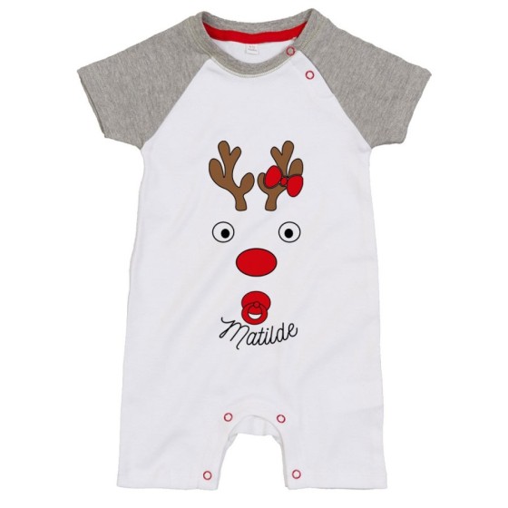 Pagliaccetto neonato personalizzabile con nome baby renna natalizia e ciuccio Natale