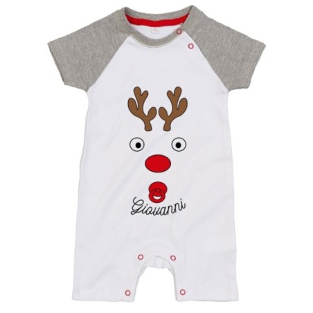 Pagliaccetto neonato personalizzabile con nome baby renna natalizia e ciuccio Natale
