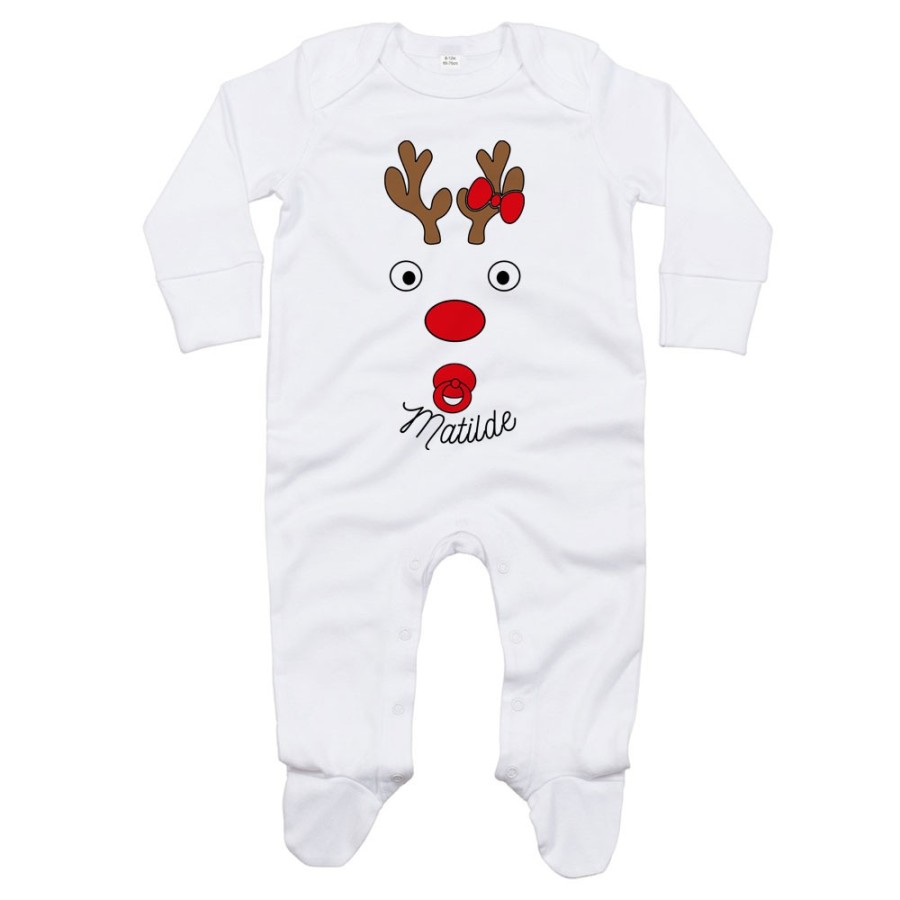 Tutina neonato personalizzabile con nome baby renna natalizia e ciuccio Natale