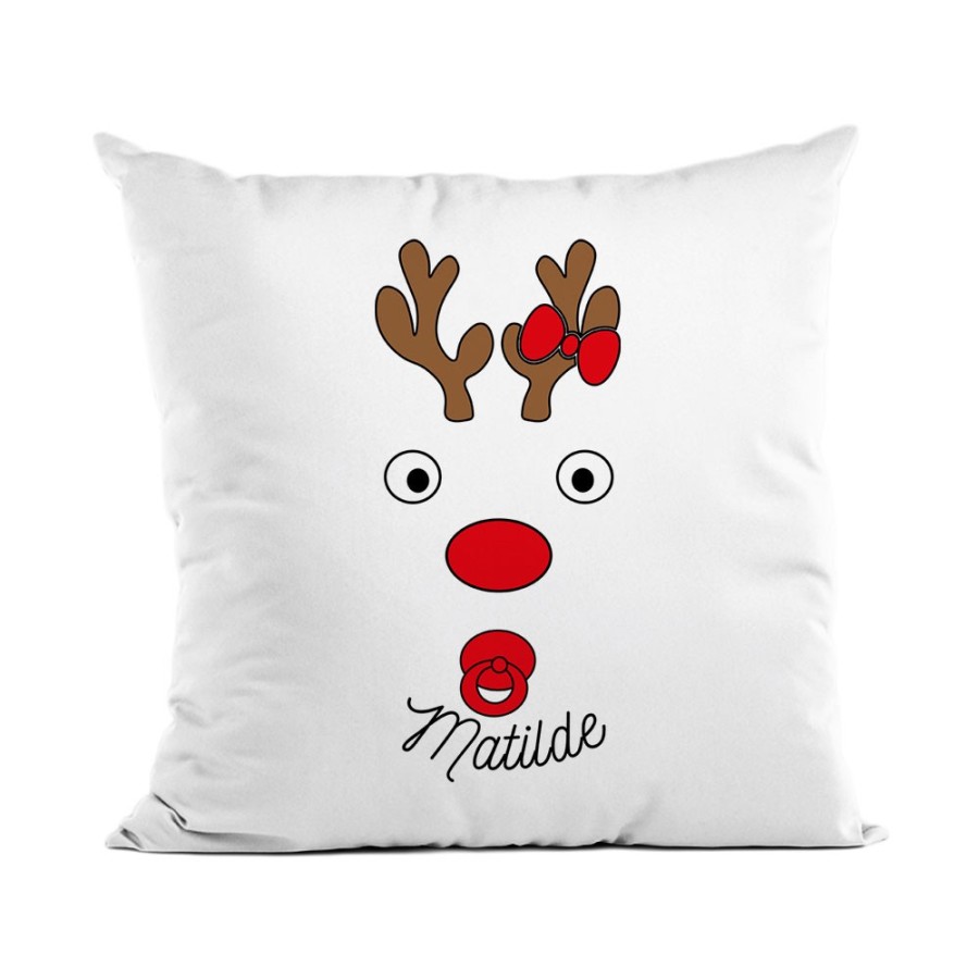 Cuscino personalizzabile con nome renna natalizia baby Natale