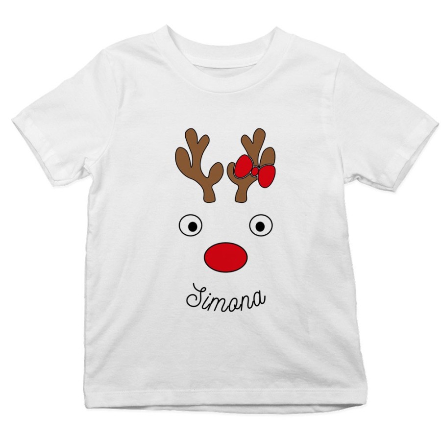 T-shirt bambino personalizzabile con nome renna Natale