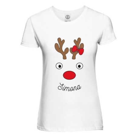 T-shirt donna personalizzabile con nome renna natalizia Natale
