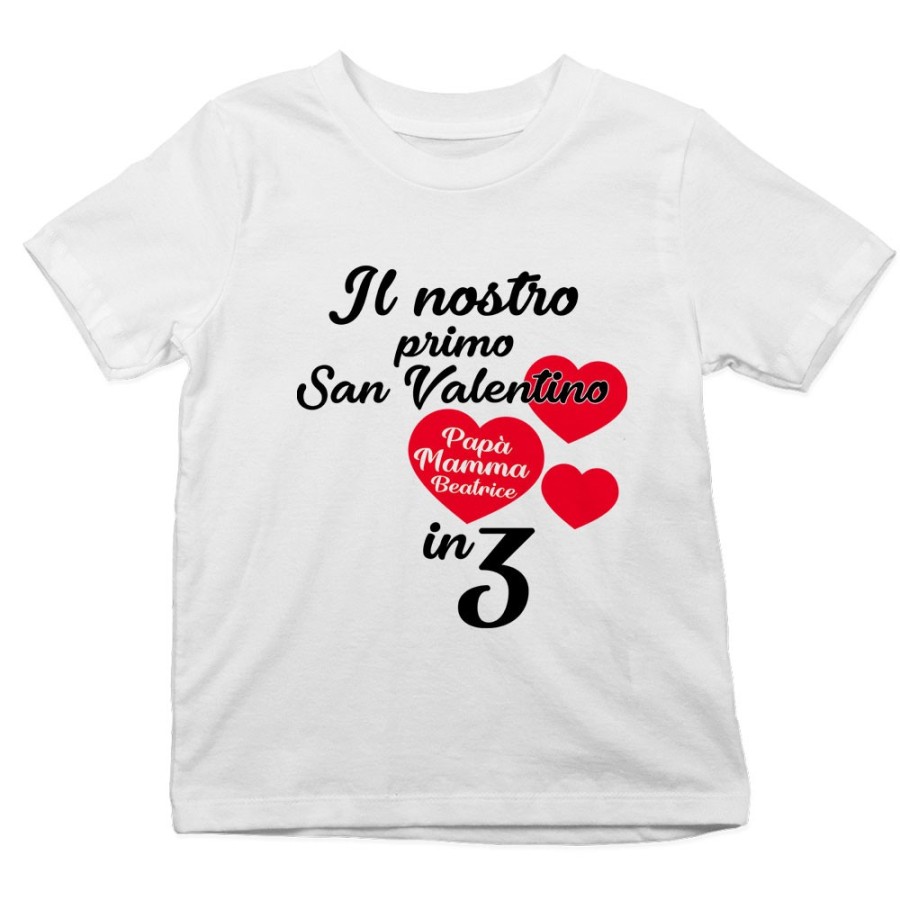 T-shirt bambino personalizzato con nomi il mio primo san valentino in 3 Love