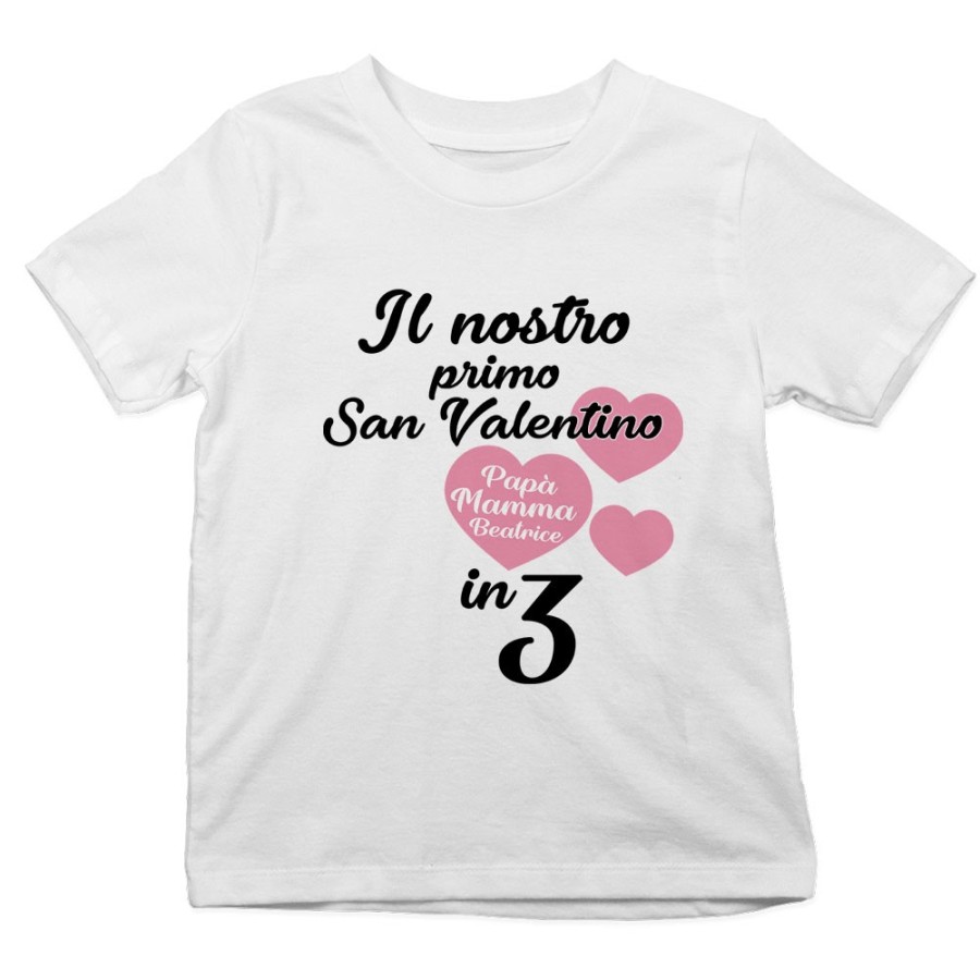 T-shirt bambino personalizzato con nomi il mio primo san valentino in 3 Love