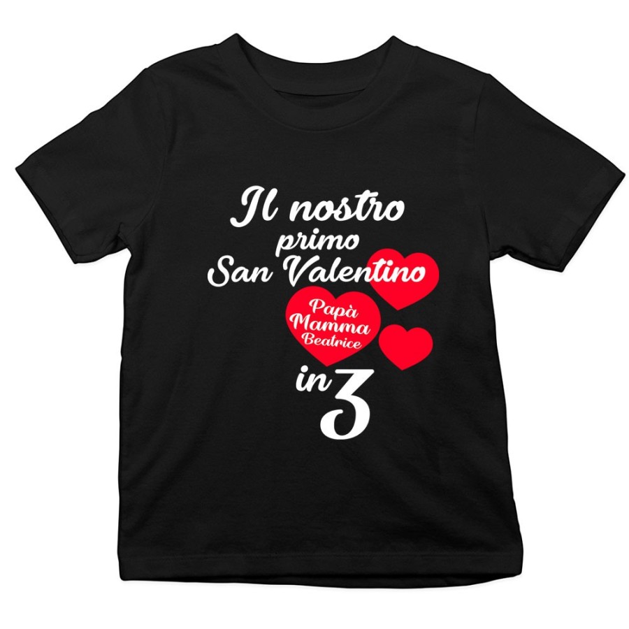 T-shirt bambino personalizzato con nomi il mio primo san valentino in 3 Love
