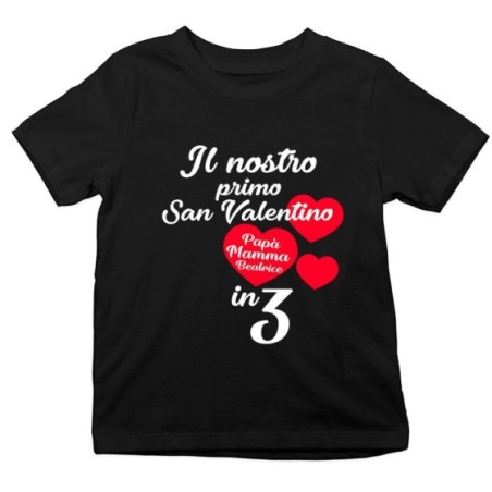 T-shirt bambino personalizzato con nomi il mio primo san valentino in 3 Love