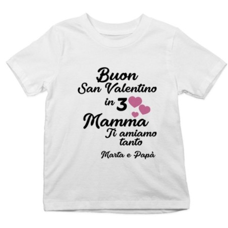 T-shirt bambino personalizzato con nomi buon san valentino in 3 mamma ti amiamo tantissimo Love