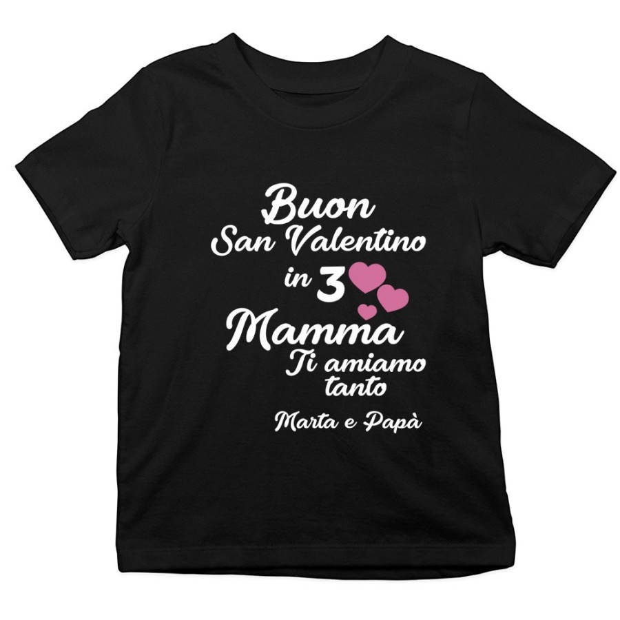 T-shirt bambino personalizzato con nomi buon san valentino in 3 mamma ti amiamo tantissimo Love