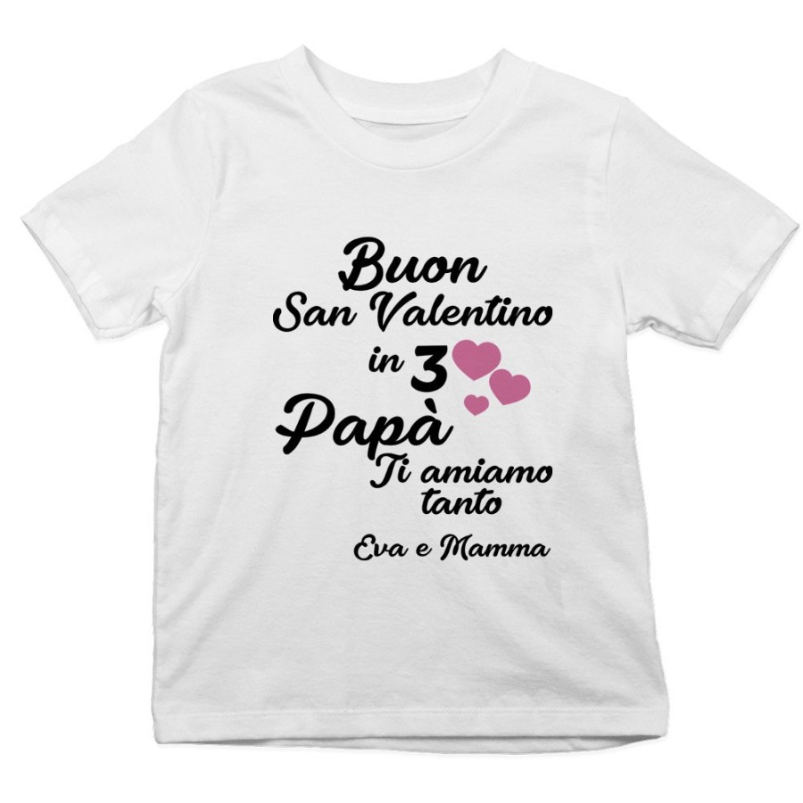 T-shirt bambino personalizzato con nomi buon san valentino in 3 mamma ti amiamo tantissimo Love