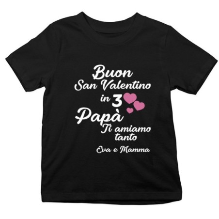 T-shirt bambino personalizzato con nomi buon san valentino in 3 mamma ti amiamo tantissimo Love