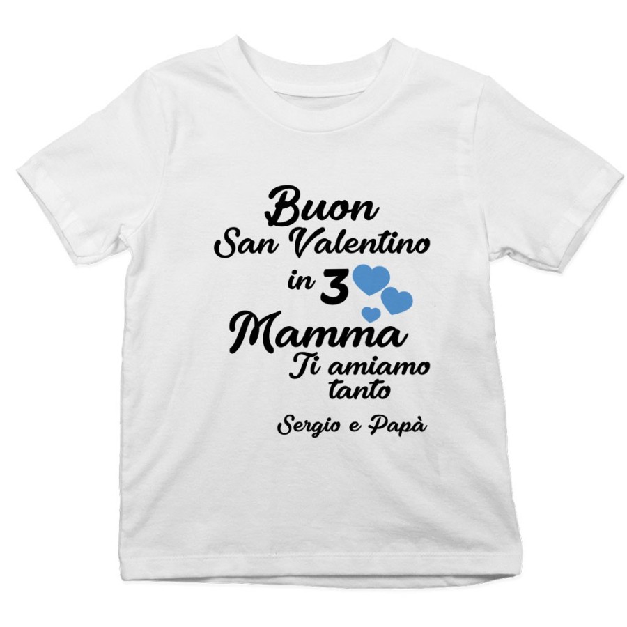 T-shirt bambino personalizzato con nomi buon san valentino in 3 mamma ti amiamo tantissimo Love