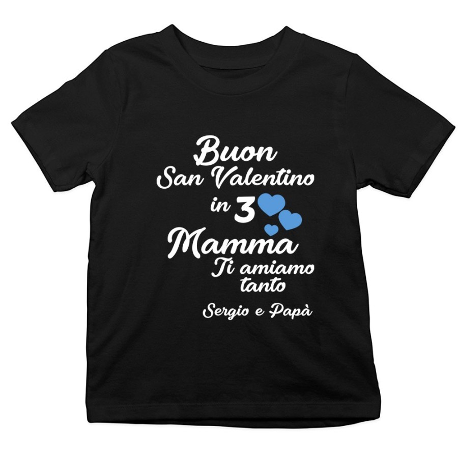 T-shirt bambino personalizzato con nomi buon san valentino in 3 mamma ti amiamo tantissimo Love