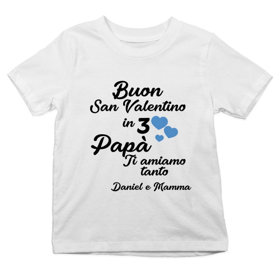 T-shirt bambino personalizzato con nomi buon san valentino in 3 mamma ti amiamo tantissimo Love