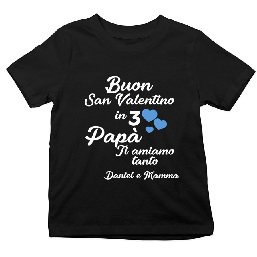 T-shirt bambino personalizzato con nomi buon san valentino in 3 mamma ti amiamo tantissimo Love