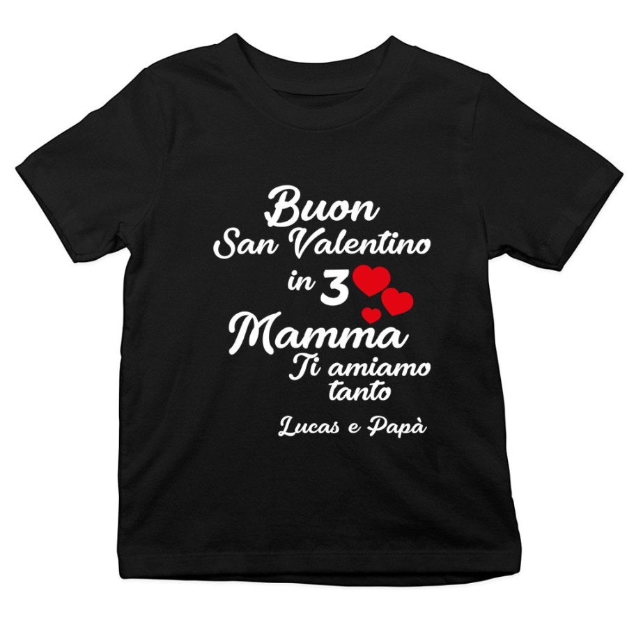 T-shirt bambino personalizzato con nomi buon san valentino in 3 mamma ti amiamo tantissimo Love