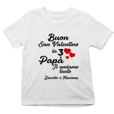 T-shirt bambino personalizzato con nomi buon san valentino in 3 mamma ti amiamo tantissimo Love