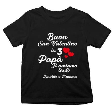 T-shirt bambino personalizzato con nomi buon san valentino in 3 mamma ti amiamo tantissimo Love