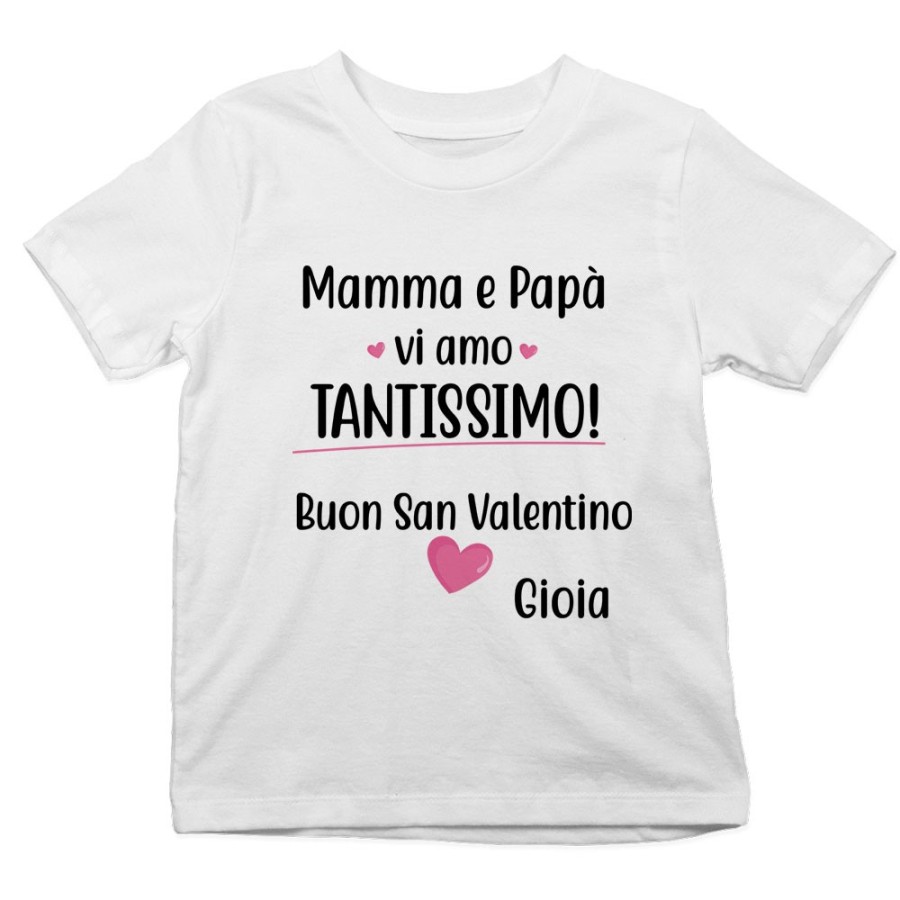 T-shirt bambino personalizzato con nome mamma e papà vi amo tantissimo buon san valentino Love