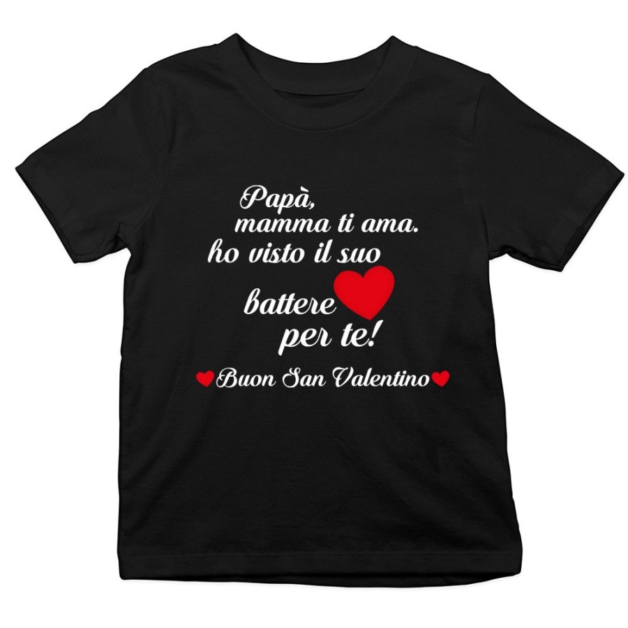 T-shirt bambino papà mamma ti ama ho visto il suo cuore battere per te buon san valentino Love