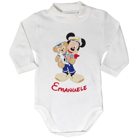 Body lupetto neonato personalizzato con nome topolino marinaio Cartoon