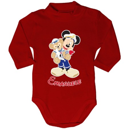 Body lupetto neonato personalizzato con nome topolino marinaio Cartoon