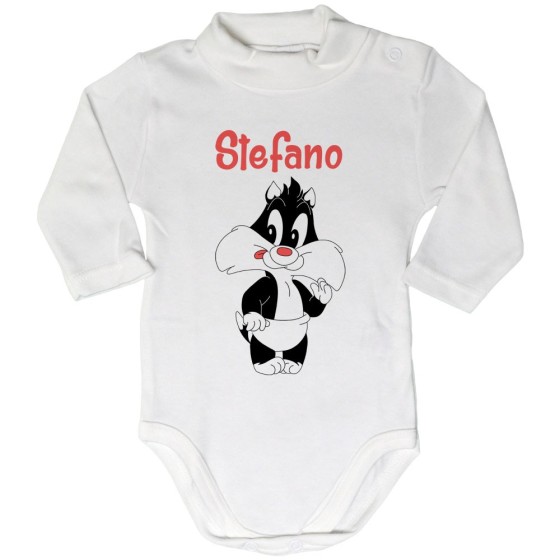 Body lupetto neonato personalizzato con nome baby gatto silvestro Cartoon