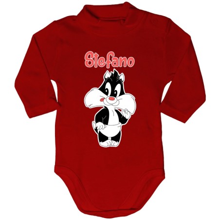 Body lupetto neonato personalizzato con nome baby gatto silvestro Cartoon