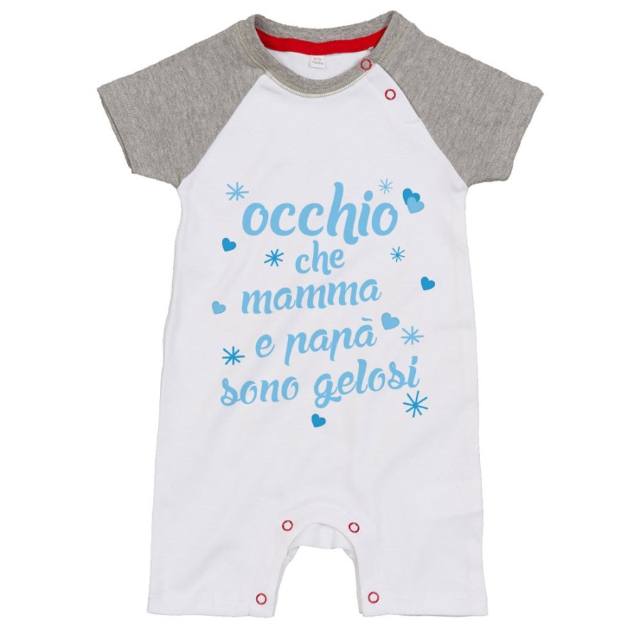 Pagliaccetto neonato occhio che mamma e papà sono gelosi con cuori e stelle Per la famiglia