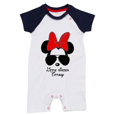Pagliaccetto neonata personalizzato con nome little sister minnie Per la famiglia