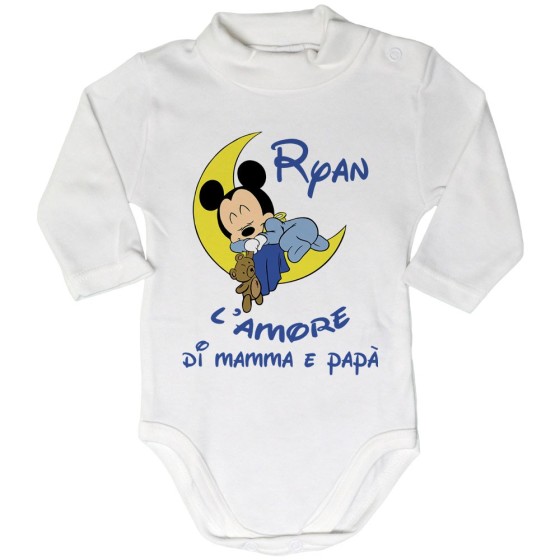 Body lupetto neonato personalizzato con nome baby topolino sleeping l'amore di mamma e papà Cartoon