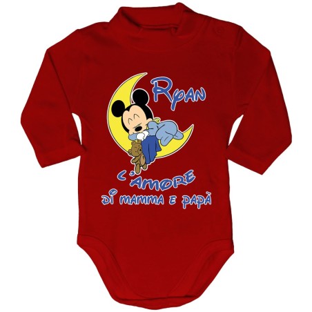 Body lupetto neonato personalizzato con nome baby topolino sleeping l'amore di mamma e papà Cartoon