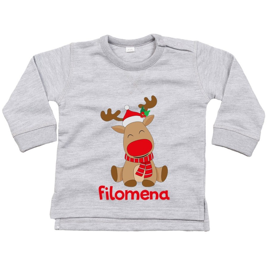 Felpa neonata personalizzabile con nome baby rudolph Natale