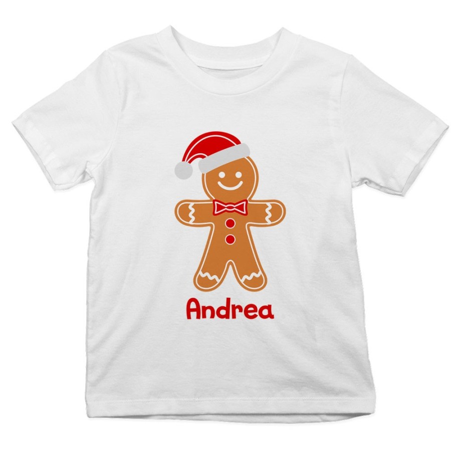 T-shirt bambino personalizzabile con nome omino di pan di zenzero Natale