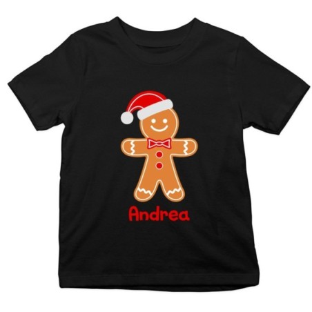T-shirt bambino personalizzabile con nome omino di pan di zenzero Natale